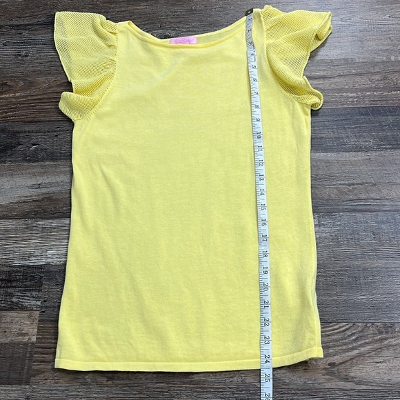 Lilly Pulitzer Yellow Sweater Top Sz S Flutter Sleeve Cotton Preppy Feminine - Picture 9 of 13